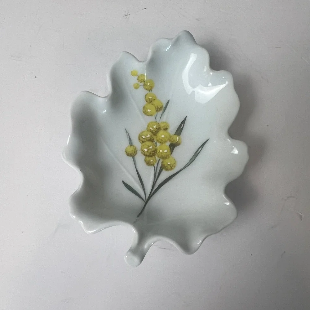 Chamart Limoges Trinket Dish VTG Scalloped Candy Yellow Leaf Floral French Decor